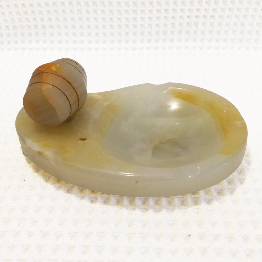 Vintage Alabaster Butterscotch Marble Keg Ashtray